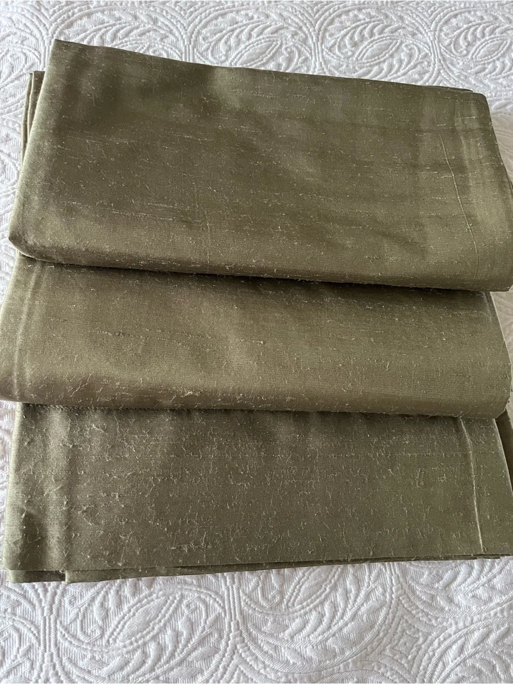 EUC Pottery Barn Olive Green 100% Silk Dupioni Drapes Curtains 50